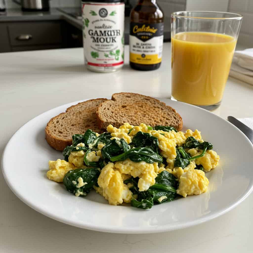 2. Scrambled Eggs with Spinach and Whole-Grain Toast